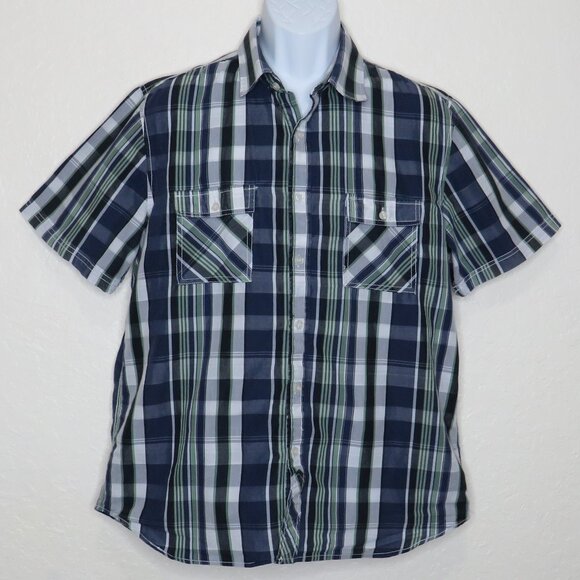American Rag* Men's Short Sleeve Button Down Curved Hem Pocket Plaid Shirt~Large - Picture 1 of 11